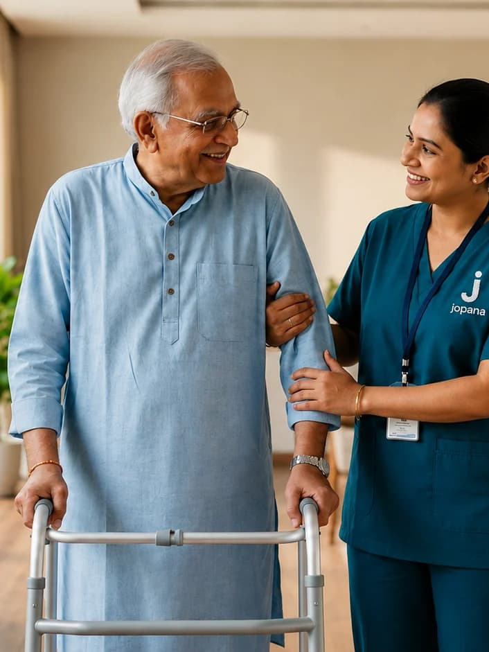 Nurse caring for an elderly patient at home