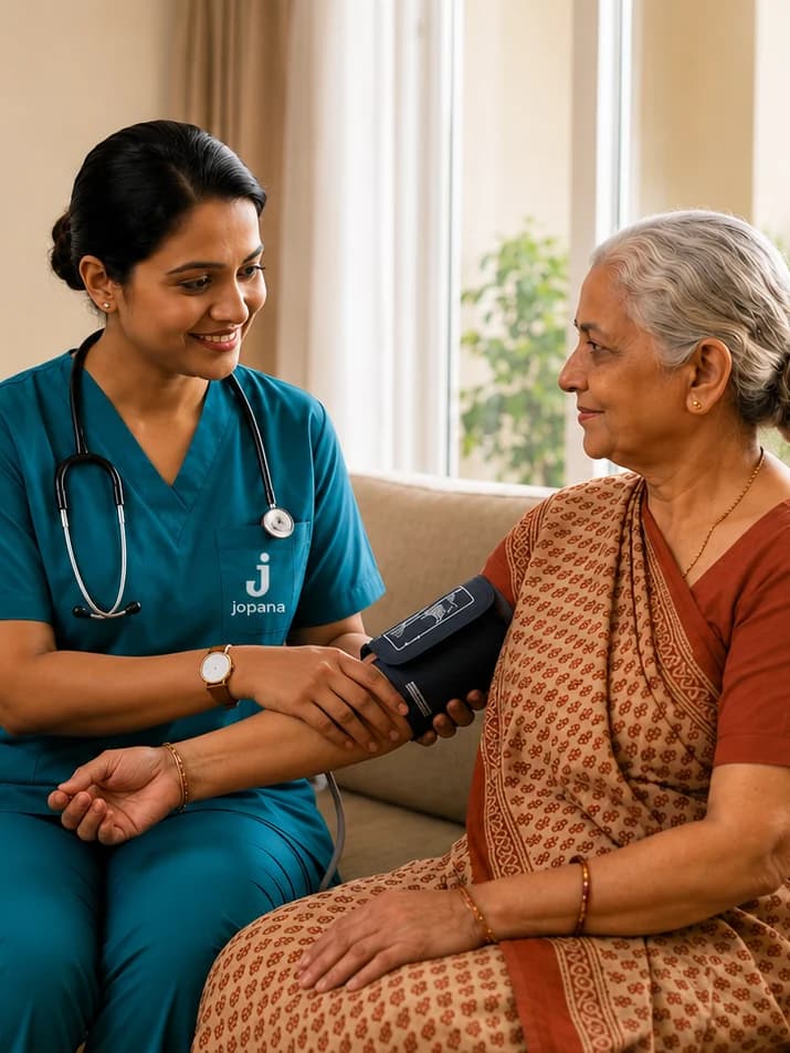 Caretaker assisting a patient at home